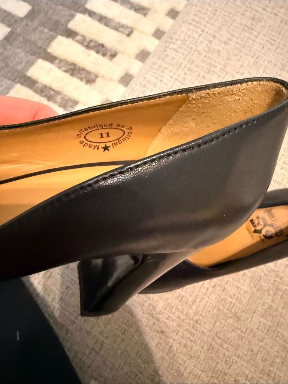 John Fluevog Black Leather Slip-On Heels with Glossy Cap Toe - Picture 6 of 6
